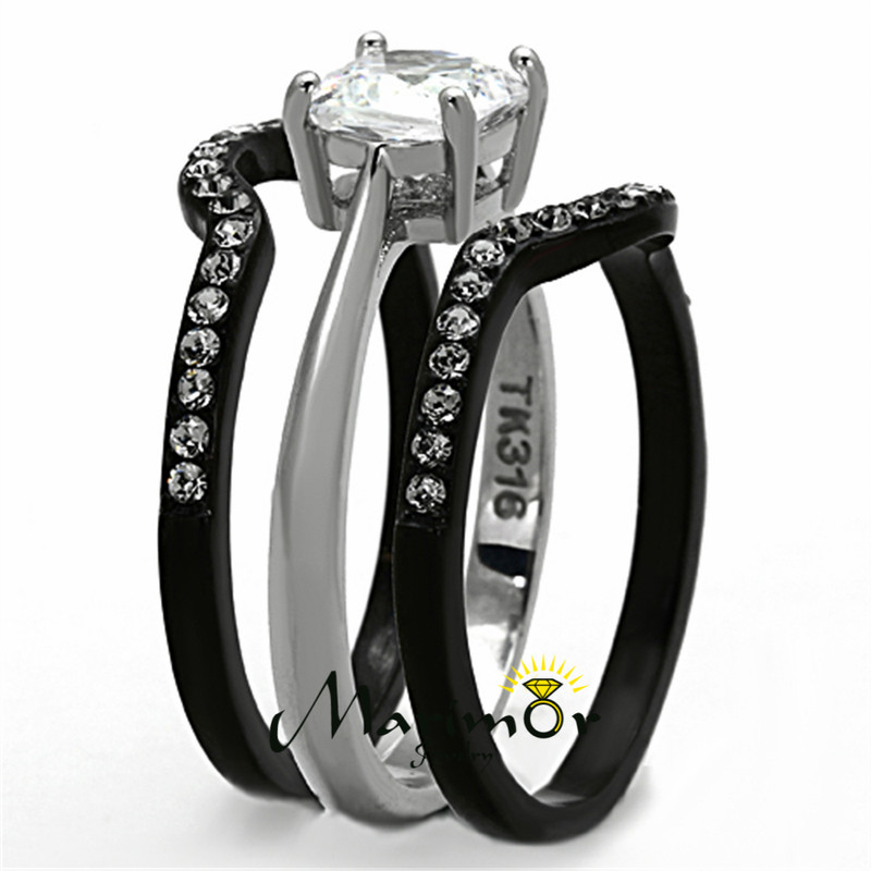 ST1343-ARTI4317 Black & Silver Stainless Steel & Titanium His & Her 4pc Wedding