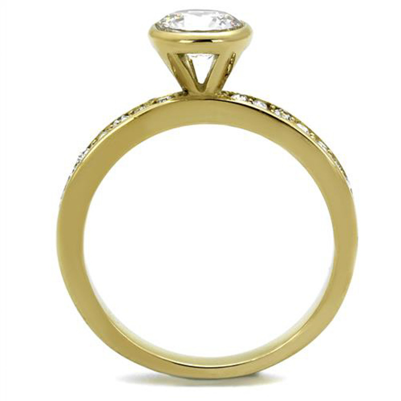 ARTK2254 Women's Gold Plated Stainless Steel .91 Ct Round Cut Cz Engagement Ring Sz 5-10