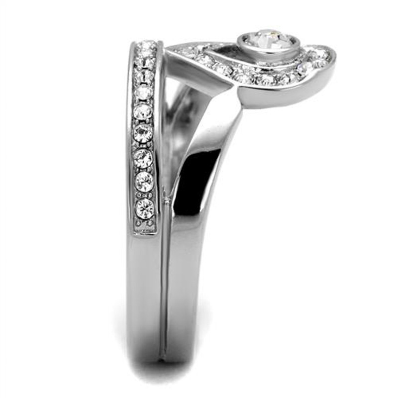 ARTK2095 Women's High Polished Stainless Steel Crystal Crown Fashion Ring Size 5-10