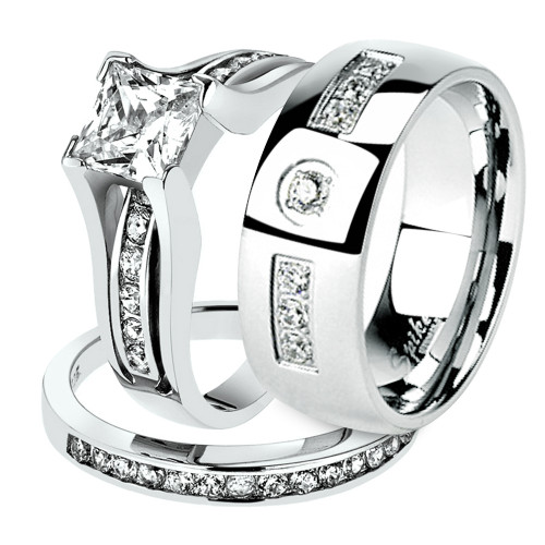 STLOS256-ARM4587 His & Hers .925 Sterling Silver Wedding Ring