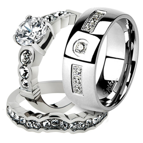 ST974-ARM4587 His & Her Stainless Steel 2.35 Ct Cz Bridal Ring Set ...