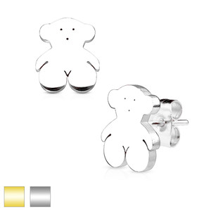 MJ-SE2444 Teddy Bear 316L Stainless Steel Earring Studs Pair