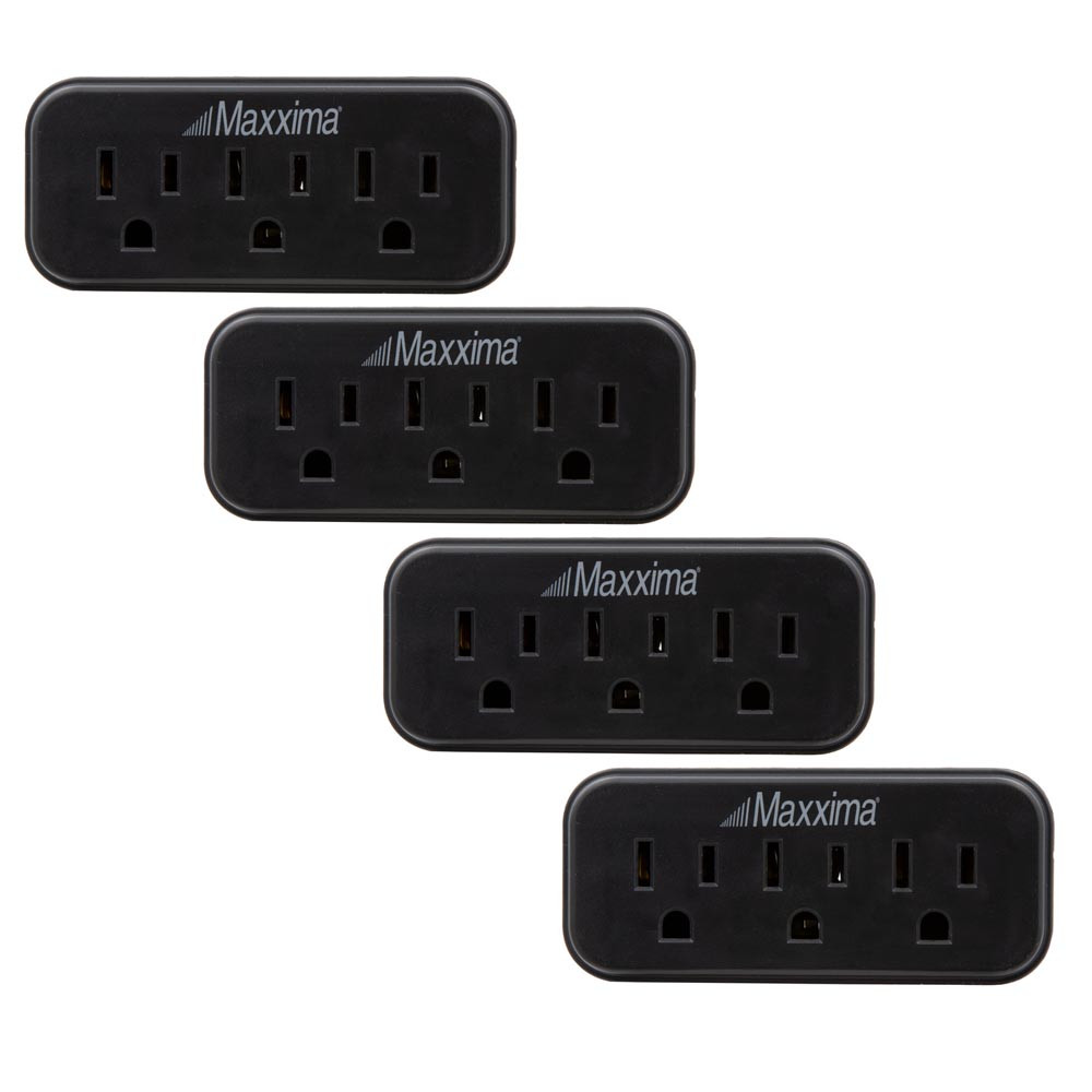 3 Outlet Grounded Wall Plug Adapter, Black (4 Pk)