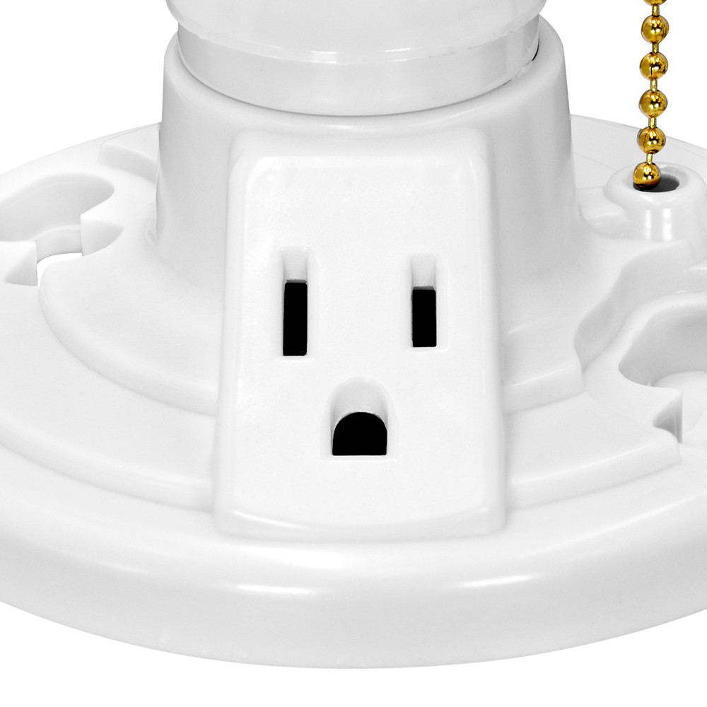 Plastic Lamp Holder w/ Outlet and Pull Chain, Medium Base (2-Pack)