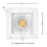 2 in. Trimless Slim Square Recessed Anti-Glare LED Downlight, White, Canless IC Rated, 600 Lumens, 5 CCT 2700K-5000K