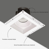 4 in. Trimless Slim Square Recessed Anti-Glare LED Downlight, White, Canless IC Rated, 1000 Lumens, 5 CCT 2700K-5000K