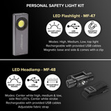 LED Flashlight & Adjustable Headband Headlamp, Safety Kit 4 Mode Flashlight 1350 Lumens 6000K, 5 Mode Headlight 450 Lumens 7500K, Rechargeable