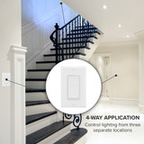 4-Way / Single Pole On/Off Light Switch, White Decorative Rocker Switch, Wall Plates Included (4 Pack)