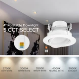 4 in. Adjustable Recessed LED Gimbal Downlight, Metal Trim, 1000 Lumens, 5 CCT Color Selectable 2700K-5000K