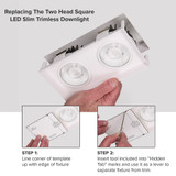 4 in. 2 Head Trimless LED Slim Square Recessed Anti-Glare Gimbal Downlight, White, Canless IC Rated, 2000 Lumens, 5 CCT 2700K-5000K