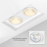 4 in. 2 Head Trimless LED Slim Square Recessed Anti-Glare Gimbal Downlight, White, Canless IC Rated, 2000 Lumens, 5 CCT 2700K-5000K