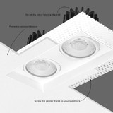 4 in. 2 Head Trimless LED Slim Square Recessed Anti-Glare Gimbal Downlight, White, Canless IC Rated, 2000 Lumens, 5 CCT 2700K-5000K