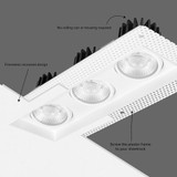 4 in. 3 Head Trimless LED Slim Square Recessed Anti-Glare Gimbal Downlight, White, Canless IC Rated, 3000 Lumens, 5 CCT 2700K-5000K