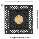 2 in. Trimless Slim Square Recessed Anti-Glare LED Downlight, Black, Canless IC Rated, 600 Lumens, 5 CCT 2700K-5000K