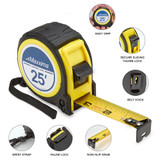 25 ft. Tape Measure, Retractable, Manual Thumb Control and Pause Lock, Belt Clip, 1-Inch Blade, Heavy Duty