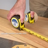 25 ft. Tape Measure, Retractable, Manual Thumb Control and Pause Lock, Belt Clip, 1-Inch Blade, Heavy Duty
