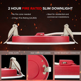 4 in. 2 Hour Fire Rated Slim Recessed LED Downlight, Canless IC Rated, 800 Lumens, 5 CCT Color Selectable 2700K-5000K