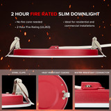 6 in. 2 Hour Fire Rated Slim Recessed LED Downlight, Canless IC Rated, 1100 Lumens, 5 CCT Color Selectable 2700K-5000K