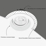 4 in. 5 CCT Adjustable LED Slim Trimless Eyeball Gimbal Downlight, 950 Lumens, Color Selectable 2700K-5000K, 360° Rotation