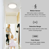 14 in. Satin Nickel LED Ceiling Mount Fixture w/ Motion Sensor For Standby Dimming, 5 CCT 2700K-5000K, 1300 Lumens