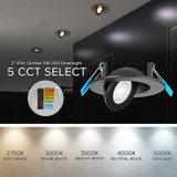 2 in. Adjustable Slim Recessed LED Floating Gimbal Downlight, 360 Lumens, 5 CCT Color Selectable 2700K-5000K, Black Trim