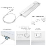 12 in. LED Under Cabinet Light, Dimmable, Linkable, Hardwired or Plug & Play, 500 Lumens, 5 CCT 2700K - 5000K, White, On/Off Switch