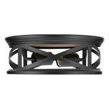 11 in. 2-Light Indoor / Outdoor Flush Mount Ceiling Light, Round Black w/ Wood Grain Farmhouse Fixture, Bulbs Not Included