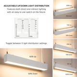 2 ft. LED Linear Up / Down Light Fixture, 3 CCT 3500K-5000K, 3000 Lumens, Adjustable Light Output, Suspension Pendant Mounting