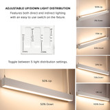4 ft. LED Linear Up / Down Light Fixture, 3 CCT 3500K-5000K, 6000 Lumens, Adjustable Light Output, Suspension Pendant Mounting