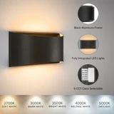 LED Up/Down Outdoor Wall Light, Modern Dimmable Sconce, 12 Watts, 700 Lumens, 5 CCT 2700K-5000K, Black