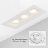 4 in. 3 Head LED Slim Square Recessed Anti-Glare Gimbal Downlight, White, Canless IC Rated, 3000 Lumens, 5 CCT 2700K-5000K