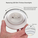 2 in. 5 CCT Adjustable LED Slim Trimless Eyeball Gimbal Downlight, 600 Lumens, Color Selectable 2700K-5000K, 360° Rotation