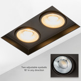 4 in. 2 Head Trimless LED Slim Square Recessed Anti-Glare Gimbal Downlight, Black, Canless IC Rated, 2000 Lumens, 5 CCT