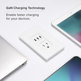 15A USB-C & AC Wall Outlet, 65W Power Delivery GaN QC 4.0, 3 Type-C Vertical Charging Ports, Wall Plate Included