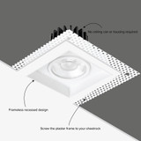 4 in. Adjustable LED Slim Trimless Square Recessed Anti-Glare Gimbal Downlight, White, Canless IC Rated, 1000 Lumens, 5 CCT 2700K-5000K