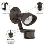 LED Outdoor Flood Wall Light, Exterior Security Light, 800 Lumens, 3000K Warm White, Motion Sensor, Dusk to Dawn Sensor, Brown