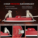 3 in. 2 Hour Fire Rated Slim Recessed LED Downlight, Canless IC Rated, 600 Lumens, 5 CCT Color Selectable 2700K-5000K