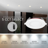 3 in. 2 Hour Fire Rated Slim Recessed LED Downlight, Canless IC Rated, 600 Lumens, 5 CCT Color Selectable 2700K-5000K