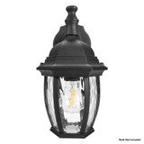 Outdoor Wall Light, Black w/ Clear Water Glass, Exterior Porch Sconce Light, E26 Socket, Bulb Not Included - 11 in. Height