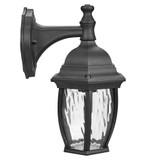 Outdoor Wall Light, Black w/ Clear Water Glass, Exterior Porch Sconce Light, E26 Socket, Bulb Not Included - 11 in. Height