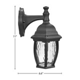 Outdoor Wall Light, Black w/ Clear Water Glass, Exterior Porch Sconce Light, E26 Socket, Bulb Not Included - 11 in. Height