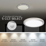 15 in. Satin Nickel LED Flush Mount Ceiling Light, 5 CCT 2700K-5000K, 2000 Lumens