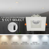 4 in. Slim Square Recessed Anti-Glare LED Downlight, Stone Gray Trim, Canless IC Rated, 1200 Lumens, 5 CCT 2700K-5000K