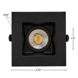 4 in. Adjustable Square Recessed Anti-Glare LED Gimbal Downlight, Black Trim, Canless IC Rated, 1050 Lumens, 5 CCT 2700K-5000K, 360° Rotation
