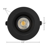 4 in. Adjustable Recessed Anti-Glare LED Gimbal Downlight, Black Trim, Canless IC Rated, 1050 Lumens, 5 CCT 2700K-5000K, 360° Rotation