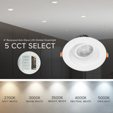4 in. Adjustable Recessed Anti-Glare LED Gimbal Downlight, Canless IC Rated, 1100 Lumens, 5 CCT 2700K-5000K, 360° Rotation