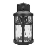 LED Outdoor Wall Light, Black Finish, Clear Hammered Glass, Dusk to Dawn Sensor, 750 Lumens, 3000K Warm White - 13 in. Height