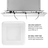 100 CFM Bathroom Exhaust Fan, 0.5 Sones Quiet Operation, Built-in LED Light 5 CCT 2700K-5000K, Ceiling Mounted