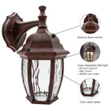 LED Outdoor Wall Light, Aged Bronze w/ Clear Water Glass, Dusk to Dawn Sensor, 580 Lumens, 3000K Warm White - 11 in. Height