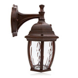 LED Outdoor Wall Light, Aged Bronze w/ Clear Water Glass, Dusk to Dawn Sensor, 580 Lumens, 3000K Warm White - 11 in. Height
